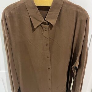Brown Button-Up Silk Shirt